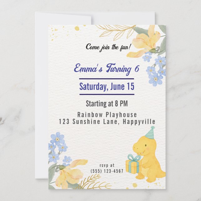 Convites Festa de aniversário de Garota do Dinossaur Stomp  (Frente)