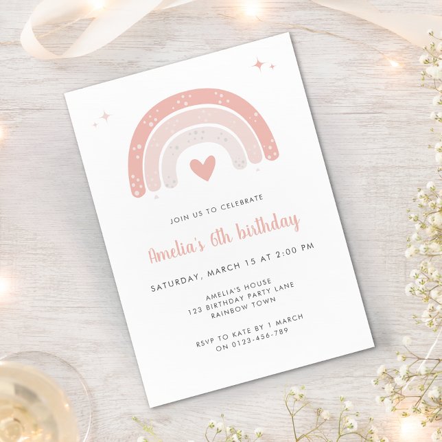 Convites Festa de aniversário de Garota Rosa-Arco-Íris Cuja (Criador carregado)