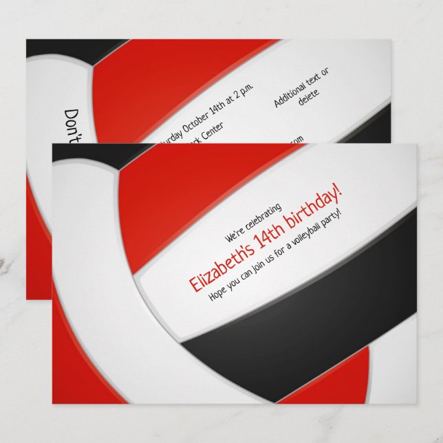 Convites festa de aniversário de garotas de vôlei preto ver (Frente/Verso)