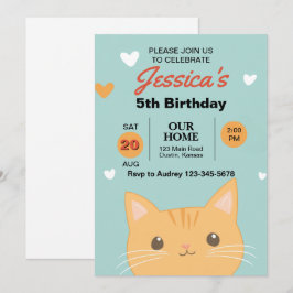 Convites Festa de Aniversário de Gatinho Fofa e Colorida