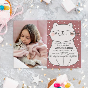 Convites Festa de Aniversário de Gatinho Fofa e Moderna Com