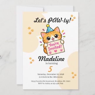Convites Festa de Aniversário de Gatinho Laranja Fofo 2 Qua