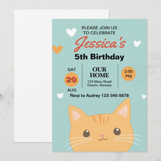 Convites Festa de aniversário de Gatinhos Bonitos e Colorid (Frente/Verso)