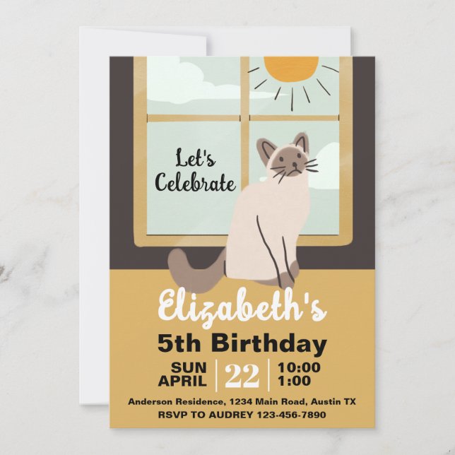 Convites Festa de aniversário de Gato de Casa (Frente)