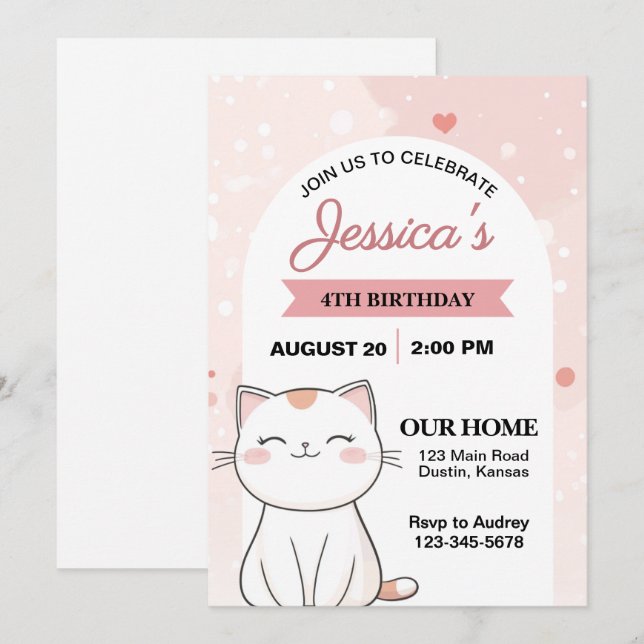 Convites Festa de aniversário de Gato de Gato e Fofinho (Frente/Verso)