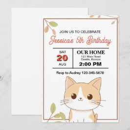 Convites Festa de Aniversário de Gato Fofo e Aconchegante