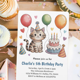 Convites Festa de Aniversário de Gato para Crianças Fofas