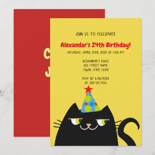 Convites Festa de Aniversário de Gato Preto Engraçado