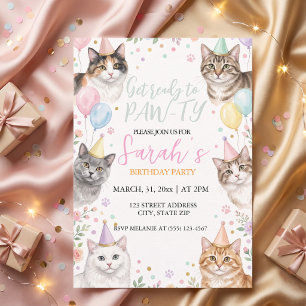 Convites Festa de Aniversário de Gatos Adoráveis em Aquarel