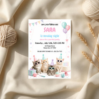 Convites Festa de Aniversário de Gatos Fofos em Pastel