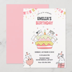 Convites Festa de aniversário de gatos jogados