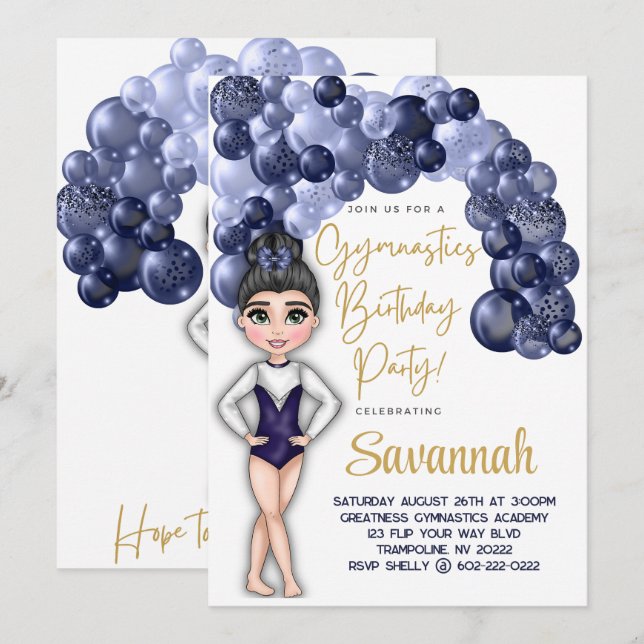 Convites Festa de aniversário de ginástica com Arco Balão A (Frente/Verso)