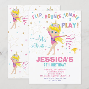 Convites Festa de aniversário de ginástica Garota loira d