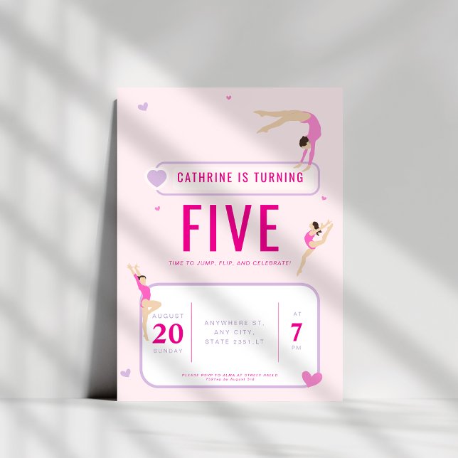 Convites Festa de aniversário de ginástica rosa (Criador carregado)