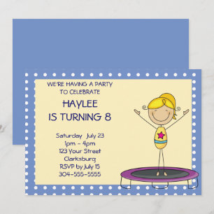 Convites Festa de Aniversário de Ginástica Trampolim Azul