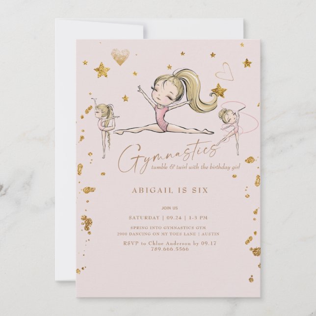 Convites Festa de Aniversário de Ginástica Tumble & Twirl L (Frente)