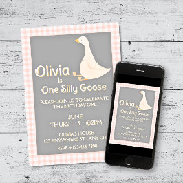 Convites Festa de aniversário de Gingham, Rosa, ganso-ganso