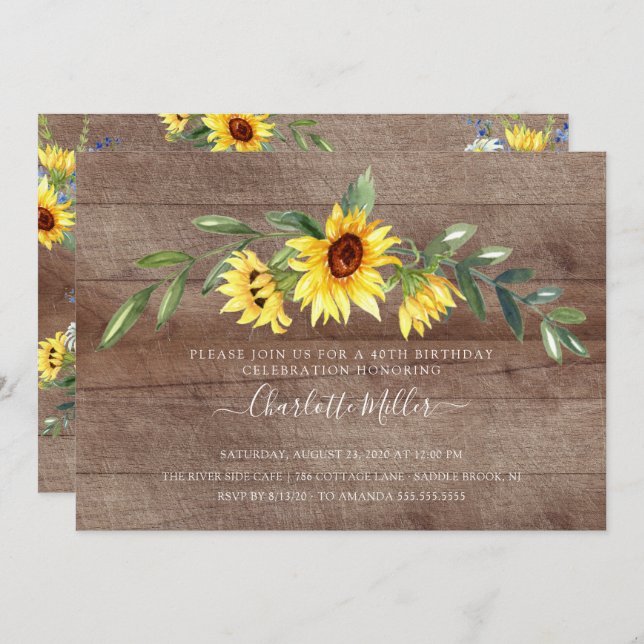 Convites Festa de aniversário de girassol amarelo russo (Frente/Verso)