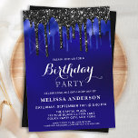 Convites Festa de aniversário de Glitter Preto Azul Elegant<br><div class="desc">Convide amigos e família para a sua festa de aniversário com estes convites de aniversário elegantes, azuis e pretos, de brilho, e suprimentos de festas. Estes convites de aniversário azuis e negros também são perfeitos para aposentadoria e festas de formatura e comemorações, basta mudar o evento na guia personalização. Este...</div>