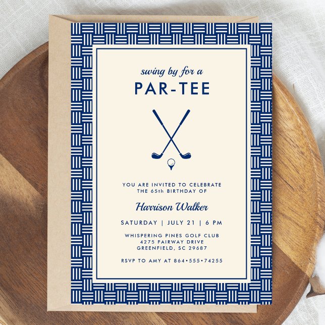 Convites Festa de aniversário de Golfe Adulto Moderno a Qua (Criador carregado)