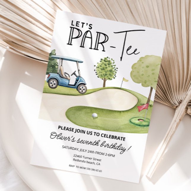Convites Festa de aniversário de golfe Cute Let's Par-Tee,  (Golf birthday invitation, Let's par-tee, any age, watercolor illustrations)