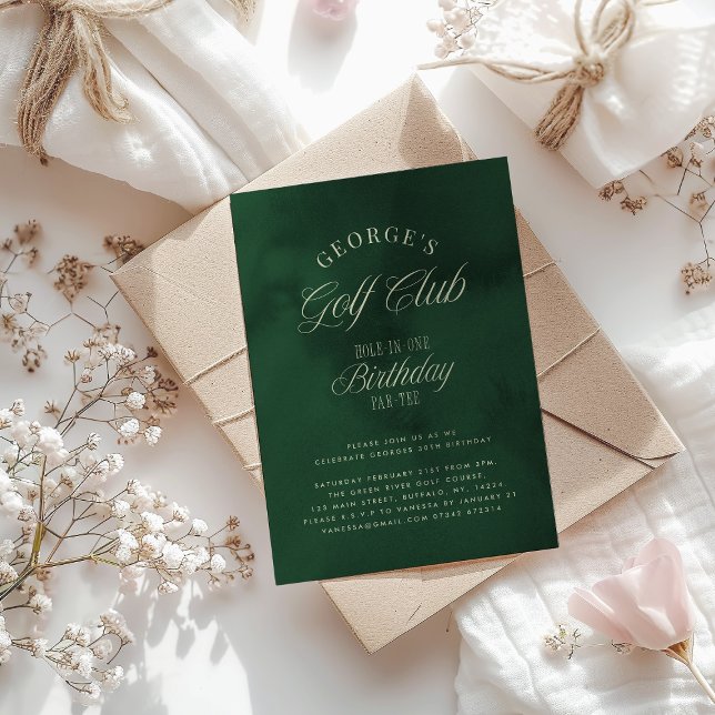 Convites Festa de aniversário de Golfe Elegante Hole-in-One (Criador carregado)