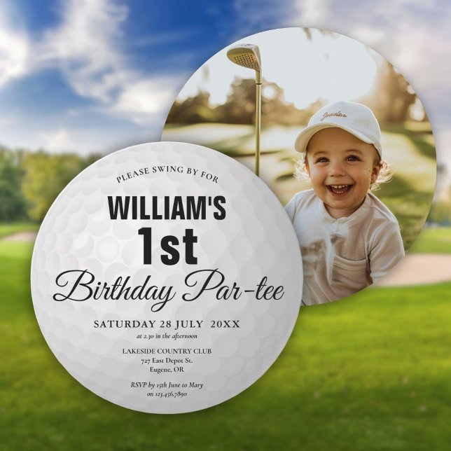 Convites Festa de Aniversário de Golfe Foto de Bola de Golf (Golf Birthday Party Golf Ball Photo Invitation)