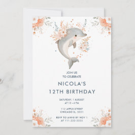 Convites Festa de aniversário De Golfinho Floral