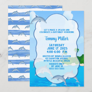 Convites Festa de aniversário de Golfinhos para Crianças