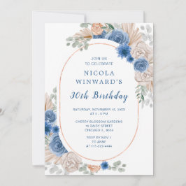 Convites Festa de aniversário de Grass Boho Pampas Azul