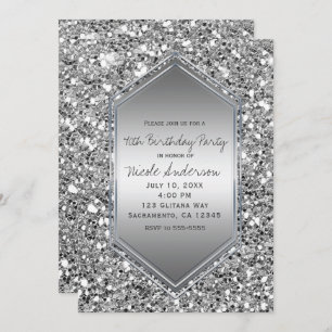 Convites Festa de aniversário De Grelha De Silver Glitter E