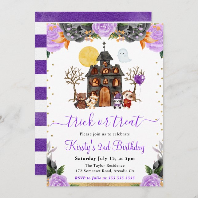 Convites Festa de aniversário de Halloween (Frente/Verso)