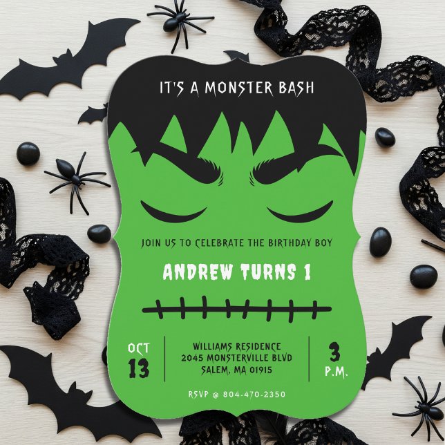 Convites Festa de aniversário de Halloween de Bash Monster  (Frankenstein Monster Bash Halloween Birthday Party Invitation
)