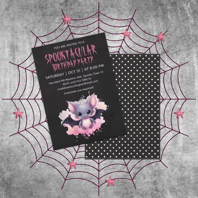 Convites Festa de aniversário de Halloween do Bat Kawaii (Criador carregado)