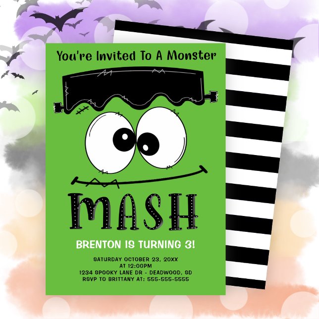Convites Festa de Aniversário de Halloween do Monstro de Fr (Frankenstein Monster Mash Halloween Birthday Party Invitation)