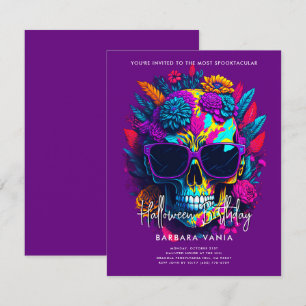 Convites Festa de aniversário de Halloween do Purple Floral