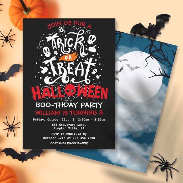 Convites Festa de Aniversário de Halloween - Doce ou Traves (Trick or Treat Halloween Birthday Party Invitation)