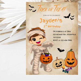 Convites Festa de Aniversário de Halloween para Menino com
