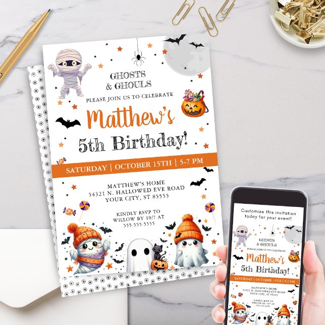 Convites Festa de aniversário de Halloween para Meninos Fan (Personalized halloween birthday party invitations for any age boy girls or costume party invites)