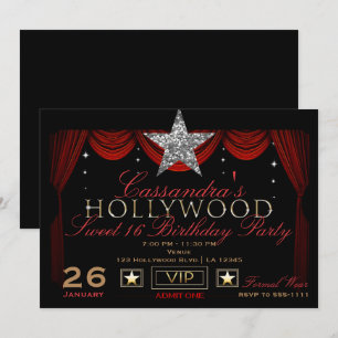 Convites Festa de Aniversário de Hollywood em Dourado Prata