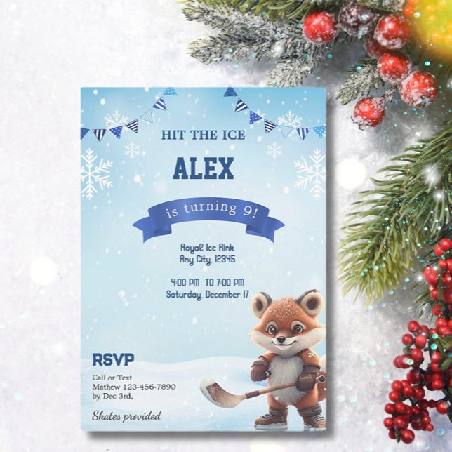 Convites Festa de aniversário de hóquei em gelo azul (Criador carregado)