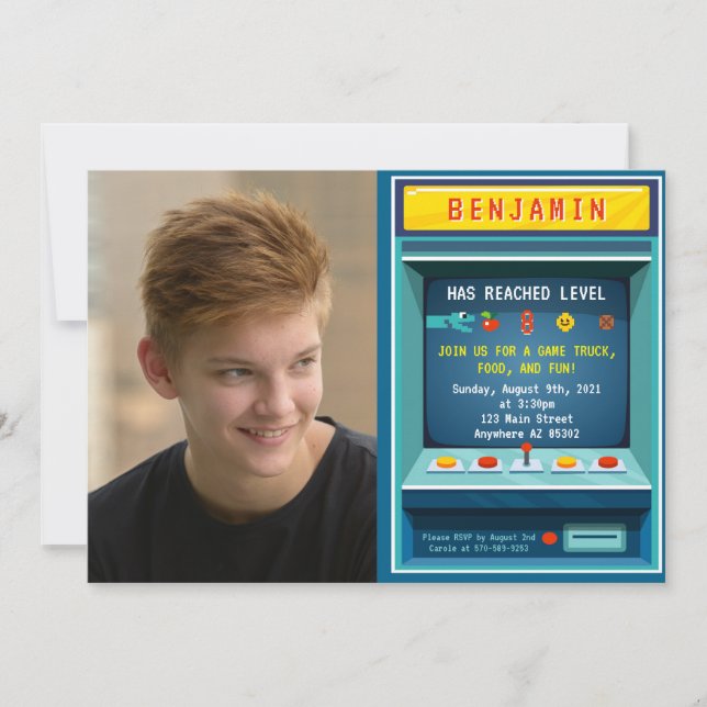 Convites Festa de aniversário de Imagens do Jogo de Arcade  (Frente)