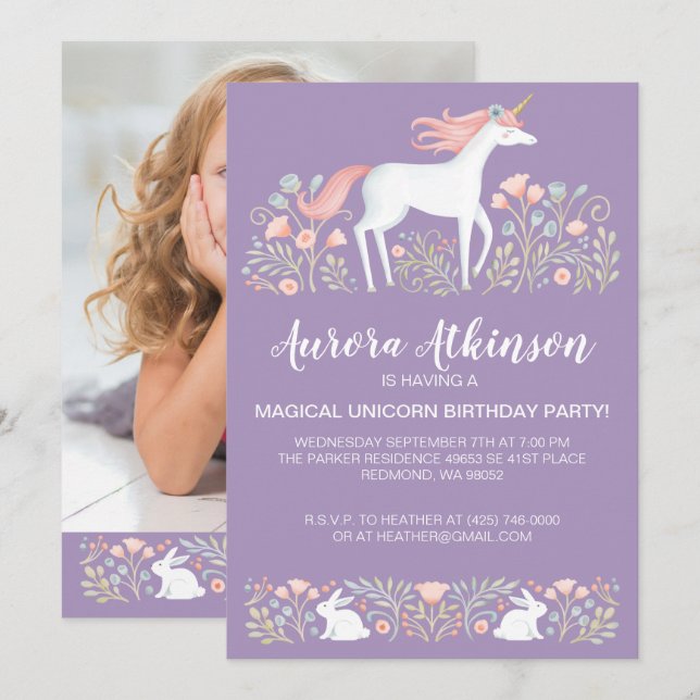 Convites Festa de aniversário de Imagens Mágicas do Unicorn (Frente/Verso)