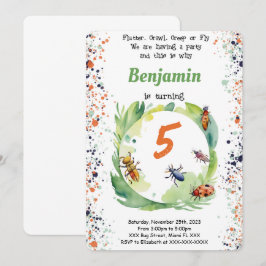 Convites Festa de aniversário de Inseto de Menino Editável