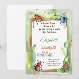 Convites Festa de aniversário de Inseto editável