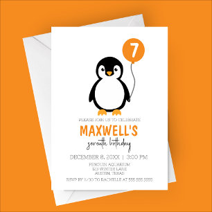 Convites Festa de aniversário de inverno do Pinguim Minimal