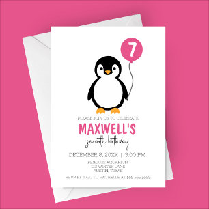 Convites Festa de aniversário de inverno do Pinguim Minimal