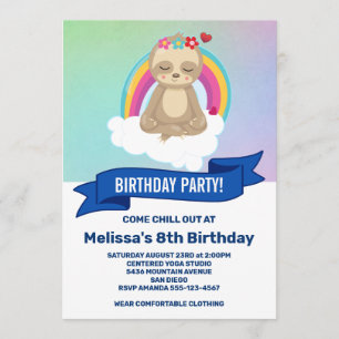 Convites Festa de Aniversário de Ioga da Preguiça Meditando