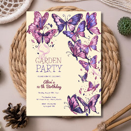Convites Festa de aniversário de jardim com borboletas