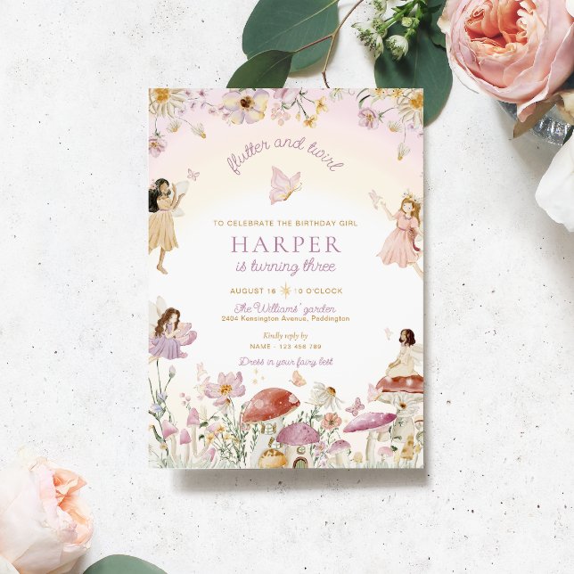 Convites Festa de aniversário de Jardim Fada (Fairy Garden Birthday party Invitation )
